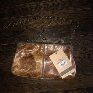 Genuine leather metallic clutch purse